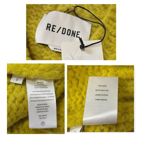 RE/DONE 50s V Neck Pullover Sweater, Wool, Size S, Chartreuse, New with tag - Picture 5 of 12